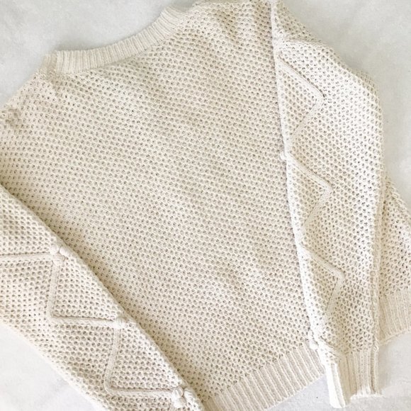 Soft Chenille Beach Sweater Pom Accent Color Cream - Picture 6 of 11